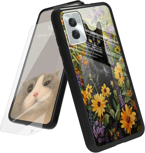 Vista 141 de Funda para Motorola Moto G Play 4G 2024 con protector de pantalla, parte trasera de vidrio templado + funda de silicona suave TPU absorción