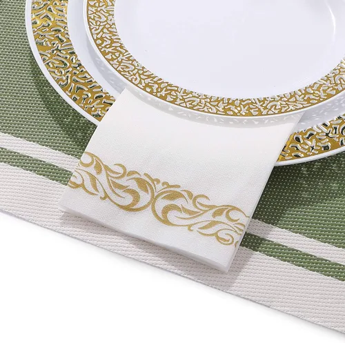 Vista 4 de FOCUSLINE 100 toallas de baño con tacto de lino, toallas de mano desechables suaves y absorbentes para invitados, toallas de papel tipo tela