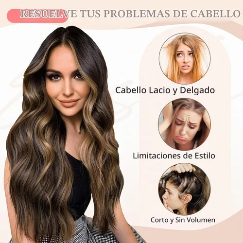 Vista 5 de Fliace Extensiones de cabello sintético con clip, 6 piezas de cabello natural y suave que se mezcla bien, extensiones de cabello ondulado largo