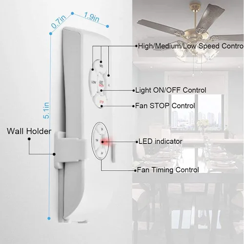 Vista 3 de Kit de control remoto universal para ventilador de techo - Control remoto inalámbrico mini 3 en 1 con control de velocidad, interruptor de luz
