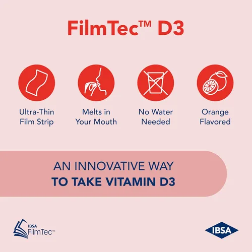 Vista 2 de Ibsa FilmTec D3 - Suplemento dietético - 2000 UI de vitamina D3-30 películas disolventes orales para liberación inmediata y tolerabilidad - Sin