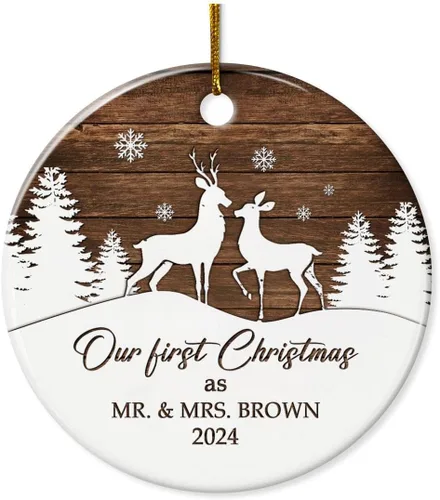 Vista 11 de Adorno personalizado de primera Navidad juntos para parejas, adornos acrílicos navideños, regalos de recuerdo para parejas, novio, novia