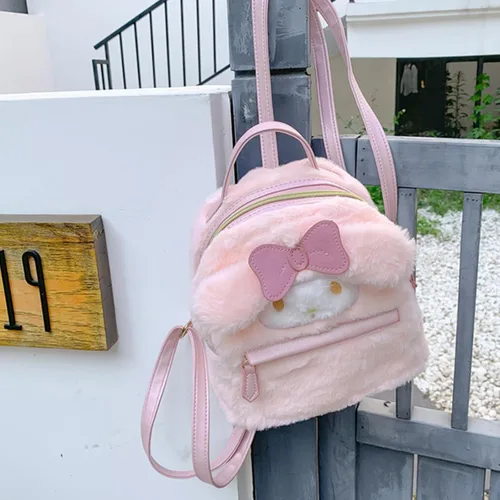 Vista 9 de XFKK Bolsa de peluche de dibujos animados, mochila escolar para mujeres y niñas, mochila de regalo (blanco), talla única, Rosado, Viajar