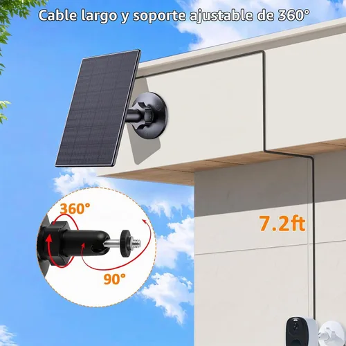 Vista 4 de Zivif - Panel solar de 2 W para cámaras de seguridad con puerto USB y USB-C, paquete de 2 Cargador solar compatible con cámara de batería