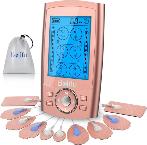 Vista 14 de Belifu Unidad TENS EMS de Doble Canal 24 Modos Estimulador Muscular para Terapia de Alivio del Dolor, Masajeador de Pulso Electrónico Masajeador