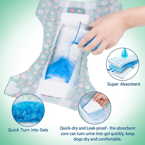 Vista 3 de Pet Soft Pañales para perras hembra, pañales desechables para perras, pañales para gatos y cachorros con agujero de cola de espuma ajustable