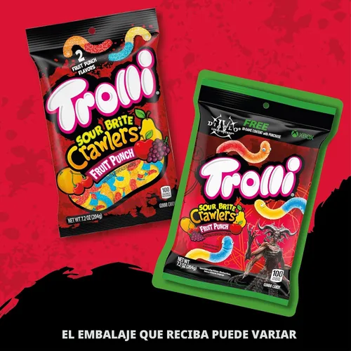 Vista 3 de Trolli Sour Brite Crawlers, caramelos, ponche de frutas, agridulce, gusanos gomosos, 7.2 onzas