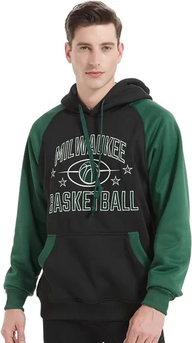 Vista 5 de Sudadera con capucha de algodón suave bordado de baloncesto para hombre