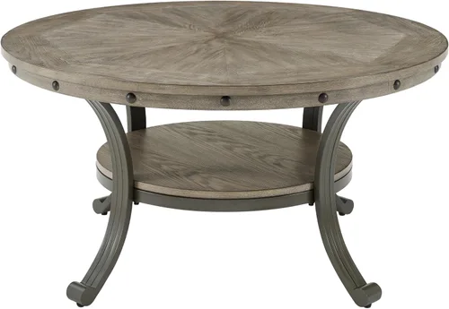 Vista 4 de Powell Muebles de café de madera rústica y metal de peltre Franklin Mesa de cóctel