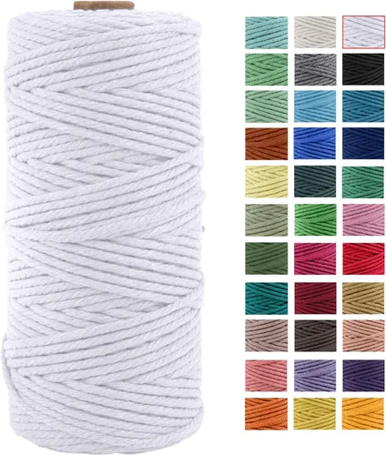 Vista 38 de Cordón de macramé de algodón natural grueso de 3mm x 109 yardas, cuerda de algodón trenzado de 4 hebras para macramé suave de color natural hecho a