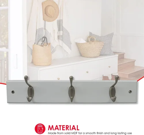 Vista 3 de Home Basics Estante colgante de pared blanco con 3 ganchos dobles para entrada elegante y espacios de vida organizados
