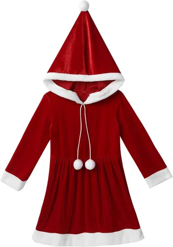Vista 3 de Shinsto Vestido de Navidad con capucha para niños y niñas, vestido tipo túnica de terciopelo