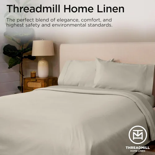 Vista 26 de Threadmill Sábanas para Cama Individual – 800 Número de Hilos Jacquard Celine Gris Oscuro, 100% Algodón Natural Juego de Cama de 3 Piezas a Rayas