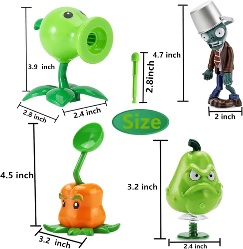 Vista 2 de JHESAO Juego de 4 figuras de acción de plantas y zombis, juegos de juguetes de PVZ de zombis, serie 1, 2, grandes regalos para niños y fanáticos