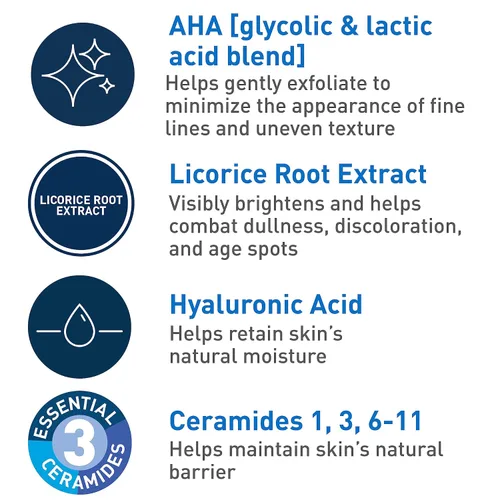 Vista 4 de CeraVe Tratamiento Nocturno Exfoliante Renovador de la Piel, Suero Antienvejecimiento con Mezcla 5% de Ácido Glicólico y Ácido Láctico, Corrector