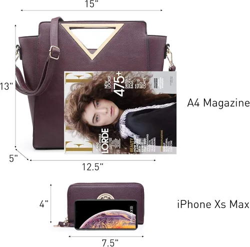 Vista 7 de Dasein Bolso de mano de moda para mujer con asa triangular, bolso de trabajo con cartera a juego