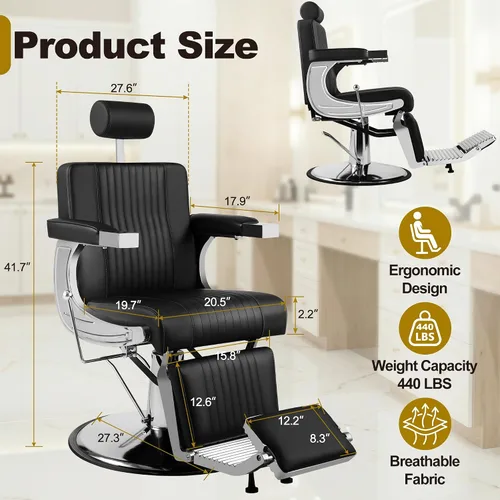 Vista 3 de LOUVIXA Sillas de peluquería para peluquería, sillas reclinables para estilista, silla de peluquería giratoria profesional 360, silla de pelo