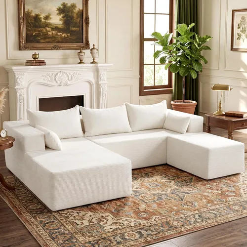Vista 25 de Sofás seccionales sin estructura de 106 pulgadas para sala de estar, sofá modular en forma de L con asiento profundo de gran tamaño con chaise Beige