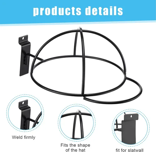 Vista 4 de Kigley 6 piezas de sombrero de alambre para gorras de béisbol, accesorios de metal negro, estantes minoristas para puerta de mercancía, armario