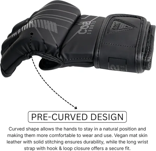 Vista 4 de Guantes Titan MMA, diseño híbrido, guantes de entrenamiento de palma abierta para Sparring, Kickboxing, Muay Thai, color negro