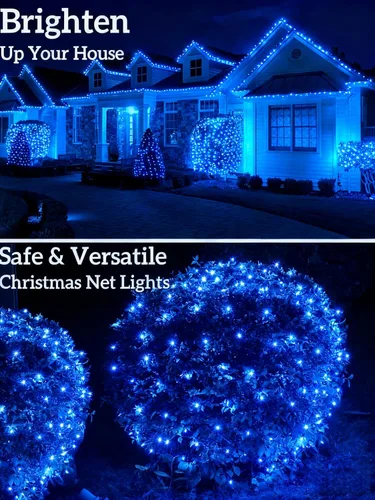 Vista 4 de Red de luces LED de Navidad para arbustos, 132 luces LED de 6 pies x 6 pies, conectables con certificación UL para arbustos, árboles, arbustos