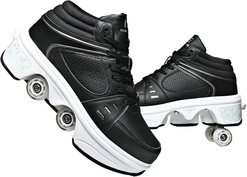 Vista 8 de Zapatos patines 2 en 1 con 4 ruedas retráctiles y zapatillas de deformación emergentes para deportes al aire libre y patinaje para niñas y niños