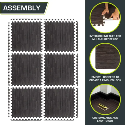 Vista 5 de ProsourceFit Tapete de rompecabezas de grano de madera de 1/2 pulgada, 6 baldosas de espuma EVA entrelazadas (24 pies cuadrados) para suelo