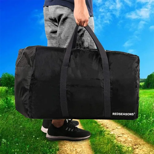 Vista 4 de REDSEASONS Bolsa de lona extra grande ligera bolsa de viaje de 96 L plegable para hombres y mujeres color negro Negro