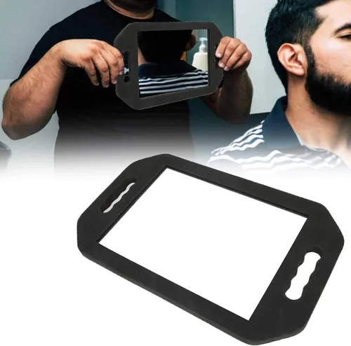 Vista 2 de Rimosy - Espejo de mano ligero – Espejo de mango de espuma negra para peluqueros y salones – Doble mango para fácil transporte y sujeción