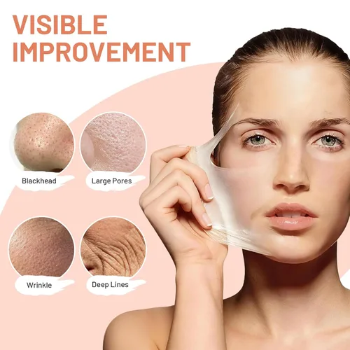 Vista 8 de Máscara facial de envoltura nocturna de péptidos de colágeno, 5.07 onzas, mascarilla facial despegable durante la noche con ácido hialurónico