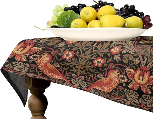 Vista 240 de Mantel Floral Retro de Pájaros, Diseño Original Bohemio William Morris Estampado Cubierta de Mesa para Hogar Picnic Fiesta Comedor Cocina William