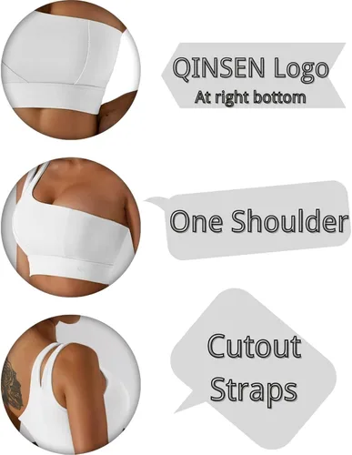 Vista 5 de QINSEN Sujetador de yoga de un hombro para mujer, tirantes recortados, atléticos, para correr, entrenamiento