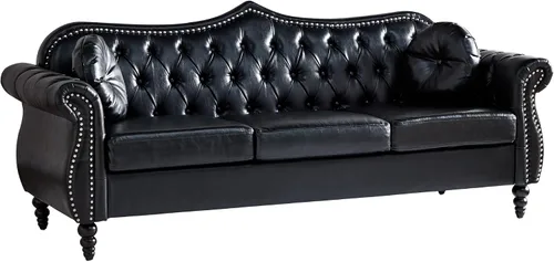 Vista 8 de AVZEAR 82" Sofá de tres plazas de cuero, sofá Chesterfield, sofá tapizado en PU de estilo moderno de mediados de siglo, sofá de sala de estar
