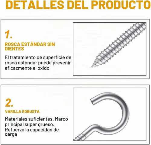 Vista 4 de Paquete de 6 ojos de tornillo de acero inoxidable 304 de 3.2 pulgadas, ganchos de rosca resistentes para soporte de hamaca, techo interior y exterior