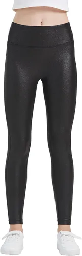 Vista 3 de HARTPOR Leggings de piel sintética para niñas, leggings de piel elástica de cintura alta, pantalones de cuero para adolescentes