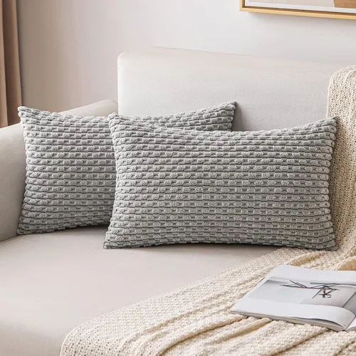 Vista 64 de MIULEE - Juego de 2 fundas decorativas cuadradas para cojines, de pana suave y con estilo campestre bohemio a rayas para decorar hogar, sofá, cama