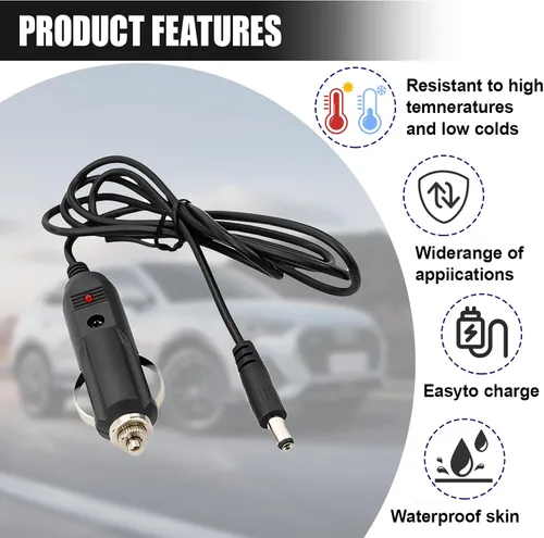 Vista 4 de Adaptador de Carga de Coche de 12V, Enchufe Macho para Encendedor de Cigarrillos de Coche a Conector DC, Cable de Alimentación Compatible