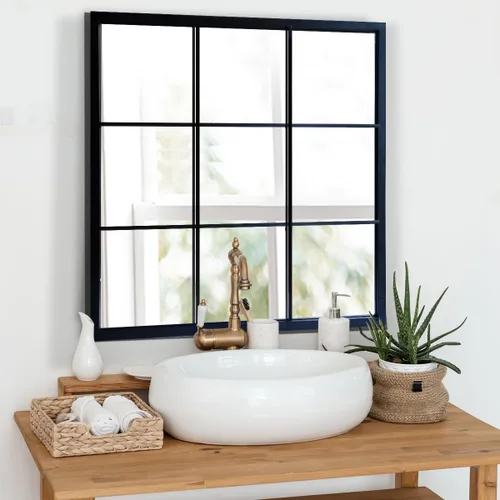 Vista 11 de Espejo de Arco Negro, Decoración de Pared con Panel de Ventana, Espejos de Pared de Estilo Rústico con Marco de Hierro para Entrada, Pasillo, Sala