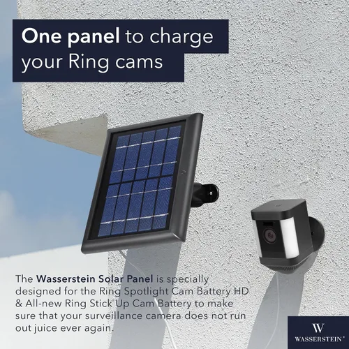 Vista 2 de Wasserstein - Panel solar compatible con batería de cámara Ring Spotlight y con batería totalmente nueva de cámara Ring Stick Up. Alimenta tu cámara
