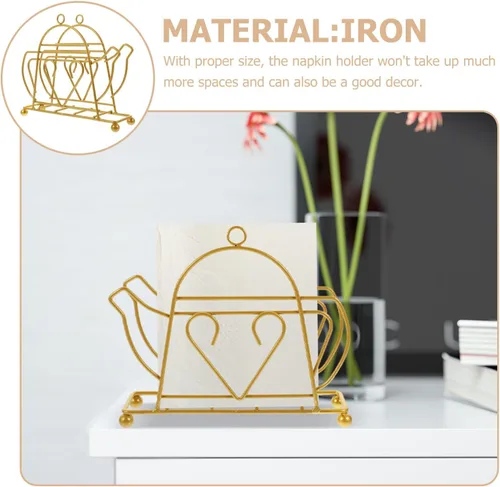 Vista 3 de Metal Napkin Holder Dining Table Napkin Stand Rack Tissue Dispenser Gold Iron Kettle Design for Restaurant Home Kitchen Tabletop Accessories
