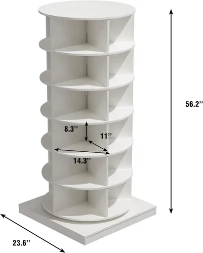 Vista 2 de HomVent Zapatero giratorio, torre giratoria de madera de 6 niveles, organizador de zapatos giratorio de 360°, estante de almacenamiento de zapatos