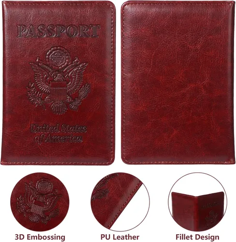 Vista 4 de Paquete de 8 soportes para pasaporte de viaje, fundas de pasaporte de cuero con ranura para tarjeta de vacunación, funda para pasaporte, protector