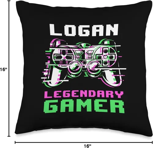 Vista 4 de Personalized Gaming Gift Idea And Gamer Quotes Logan-Legendary Gamer-Almohada personalizada, 16 x 16 pulgadas, multicolor