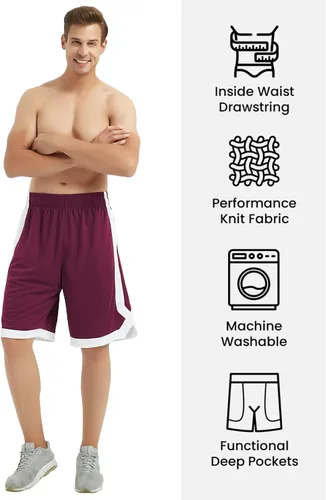 Vista 22 de TopTie Pantalones cortos de baloncesto de malla de 7 pulgadas con bolsillos para hombre, pantalones cortos deportivos activos de 2 tonos, pantalones