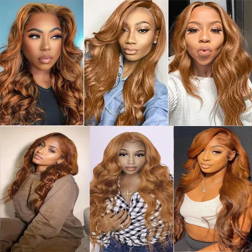 Vista 2 de Color 30 paquetes de cabello humano marrón onda del cuerpo paquetes 8 10 12 pulgadas brasileño virgen Remy extensiones de cabello humano doble trama