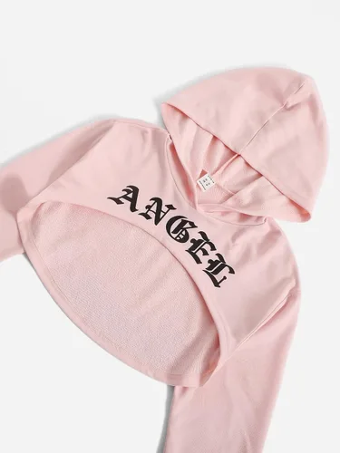 Vista 4 de SheIn Sudaderas con capucha para niña con diseño gráfico de manga larga con camiseta