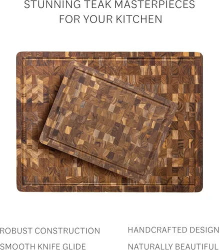 Vista 8 de Teakhaus Tabla de tallar en bloque de carnicero - Tabla de cortar mediana gruesa con ranura para jugos - Ideas de regalos navideños para hombres