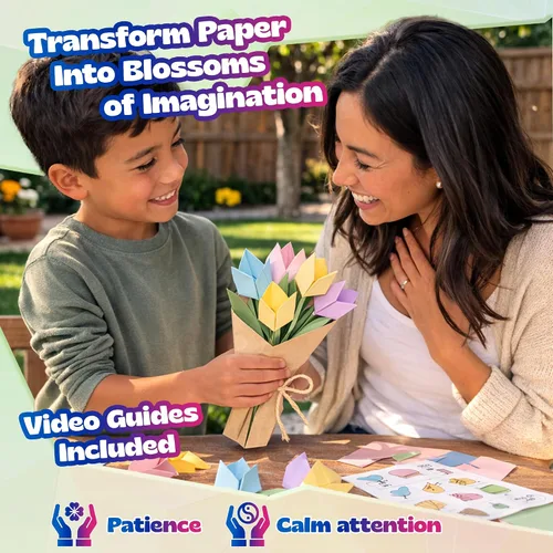 Vista 5 de Pinwheel Crafts Kit de origami de flores para niños de 8 a 12 años Kit de papel de origami de 150 piezas con papel plegable de color primavera