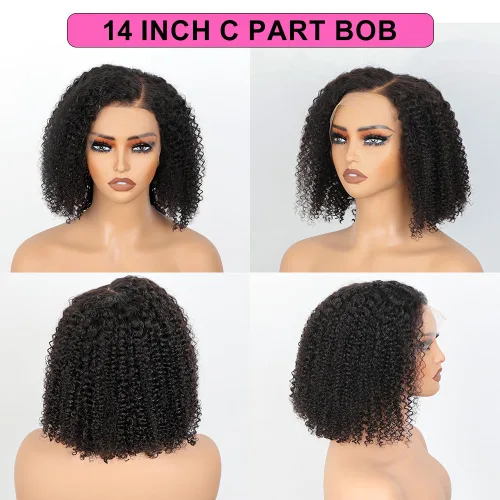 Vista 6 de Pelucas afro rizadas tipo Bob con parte C de 13 x 6 pulgadas, peluca de encaje frontal HD de 14 pulgadas, sin pegamento, parte lateral prearrancada
