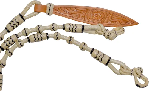 Vista 7 de Nudos naturales y negros de piel cruda, tachuelas de caballo trenzadas a mano Romal Romel Reins Ranch Cuerda/cuerda Reins-8.5 pies, 52 pies Romel